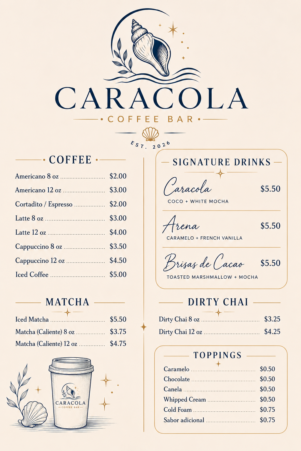Menú oficial de Caracola Coffee Bar
